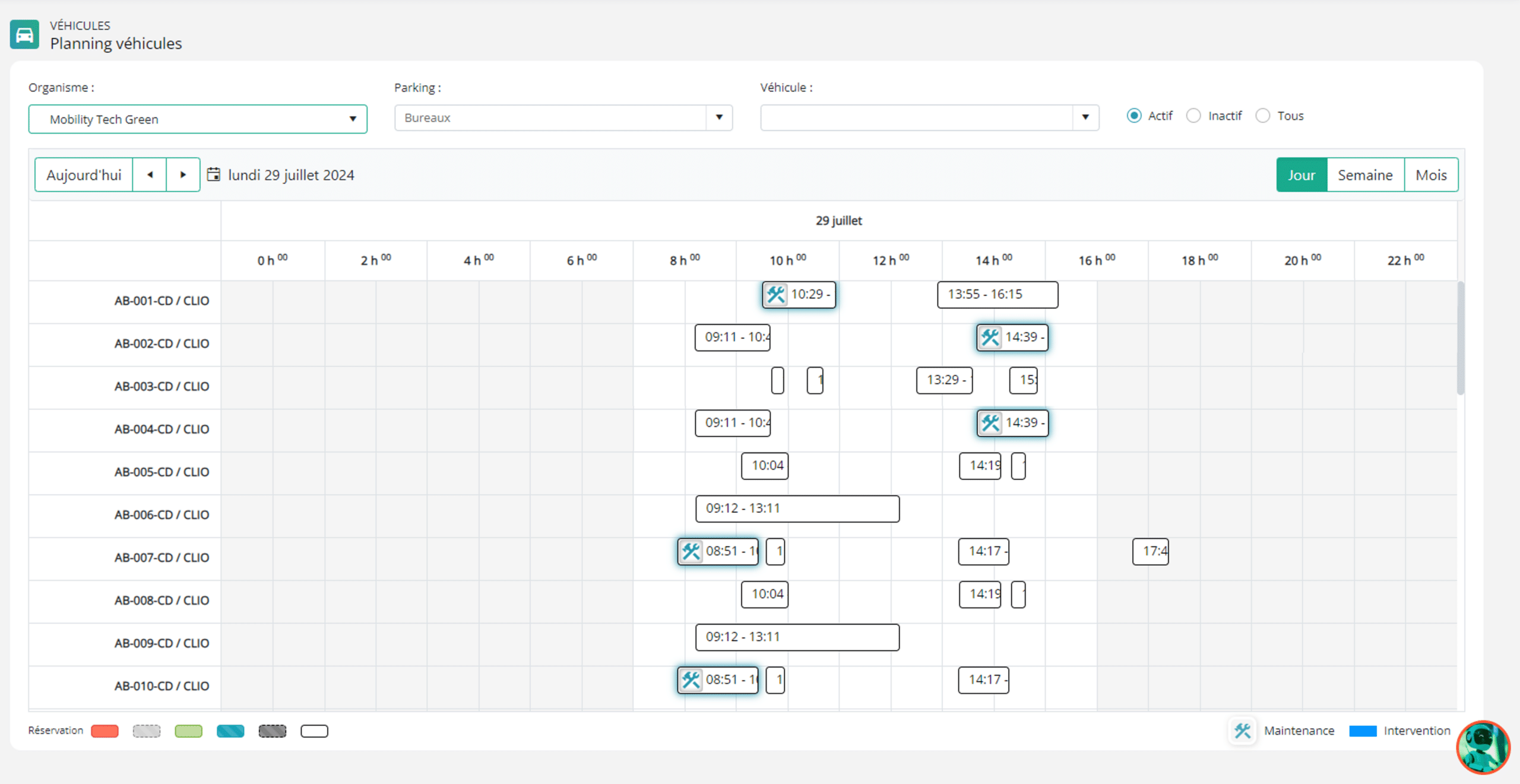 Avant optimisation du planning